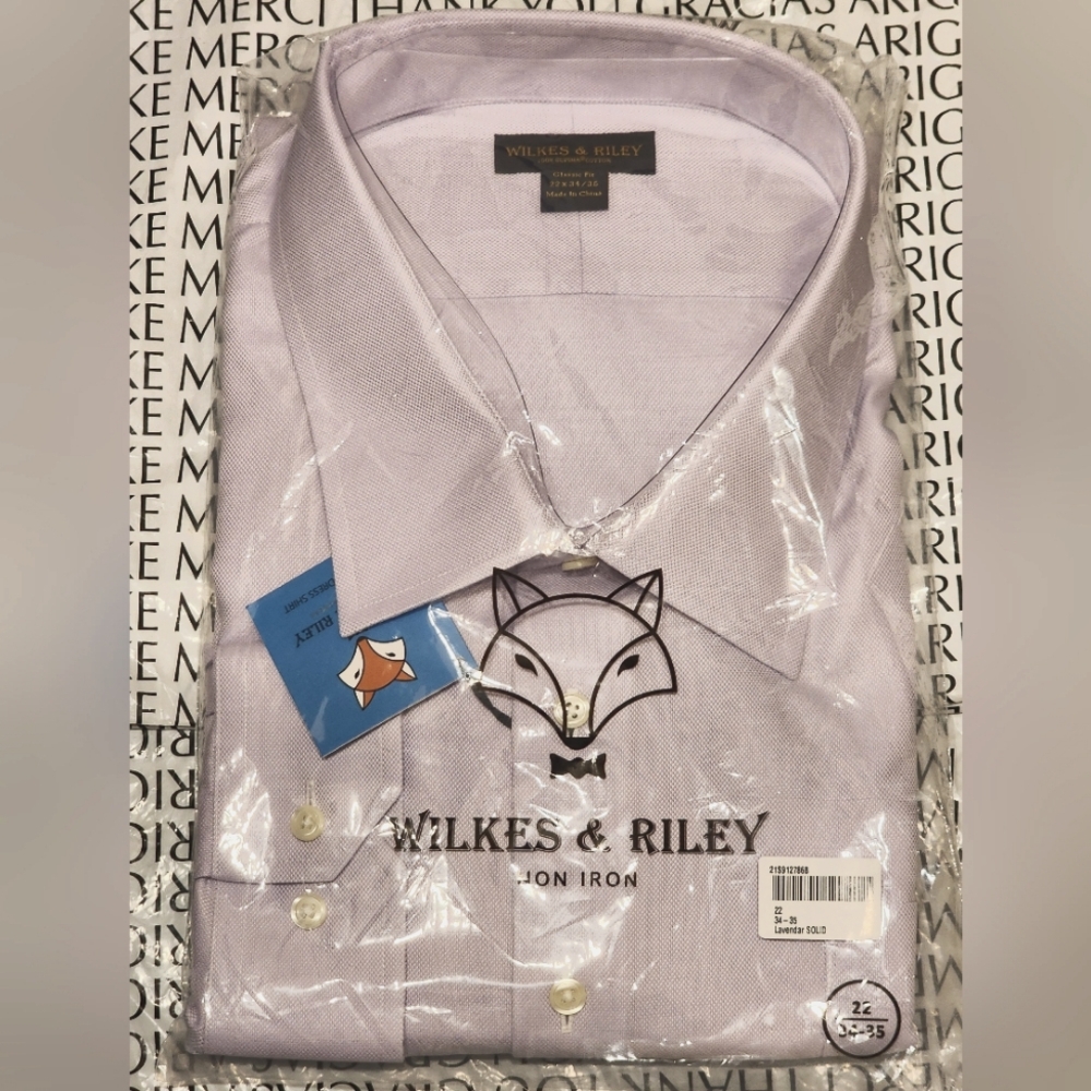Wilkes & Riley Mens Non-Iron Shirt Size: 22 Sleeve: 34/35 Lavender